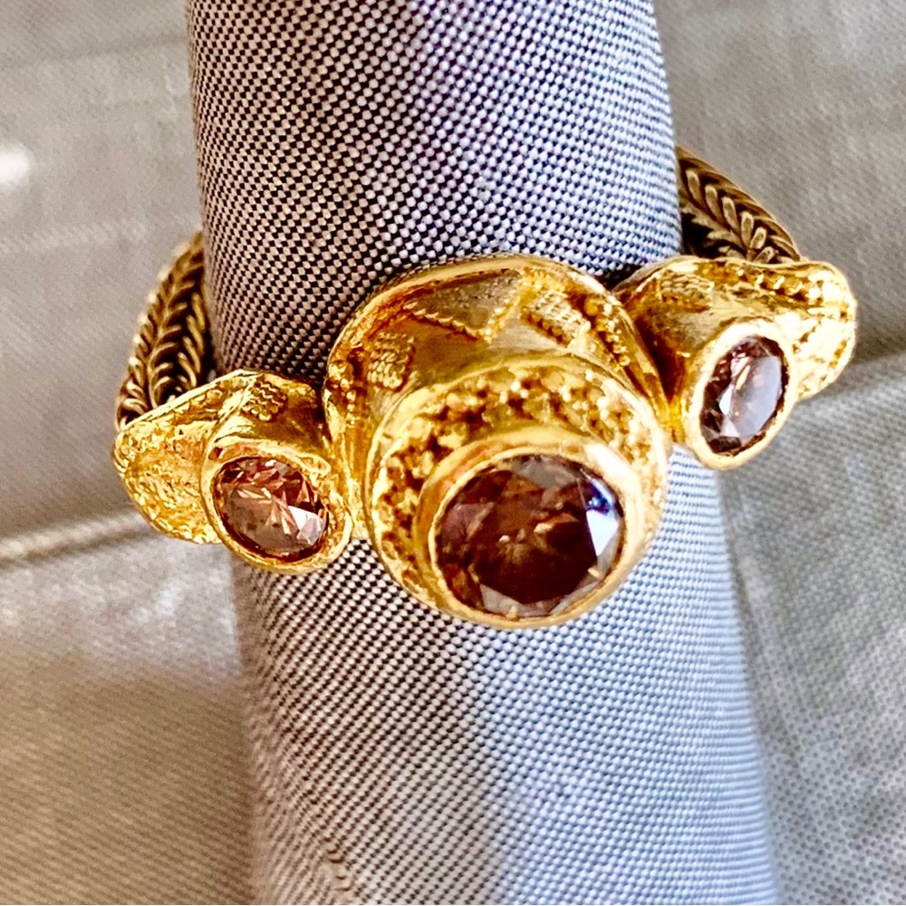 Luna Felix Champagne Diamonds Shank Band 22k Gold Ring sz 4 3/4